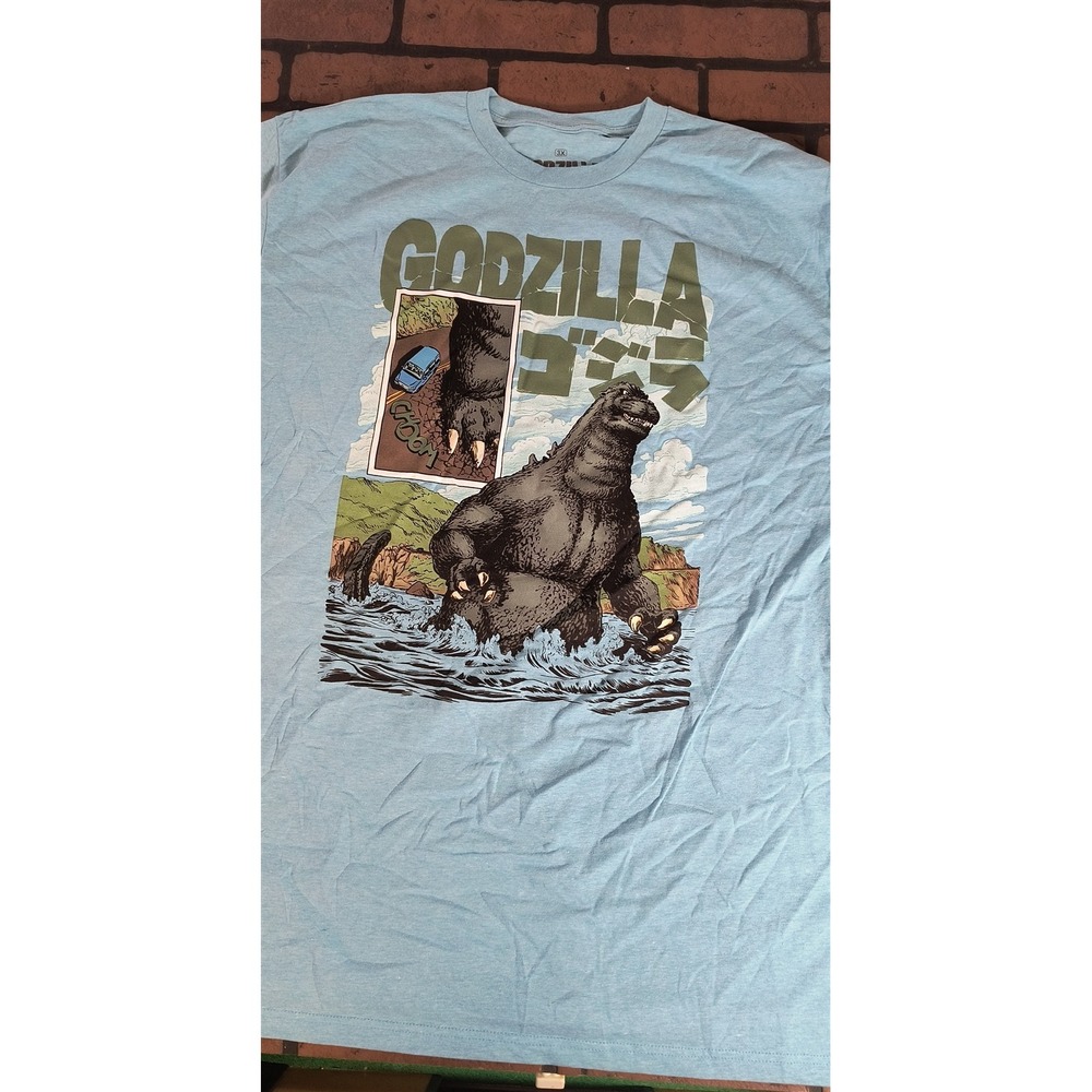 GODZILLA in the Water & Crushing Road Blue T-shirt‎ ~Never Worn~ 3XL